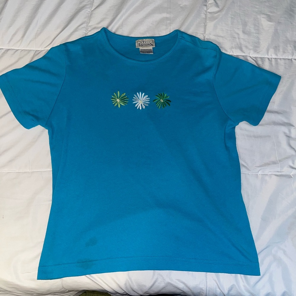 Teal Tee with flowers